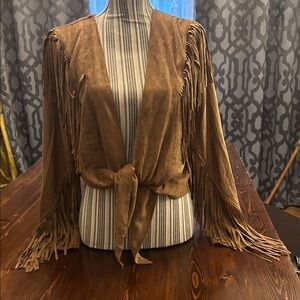 Tan Brown Jacket with Fringe Accents